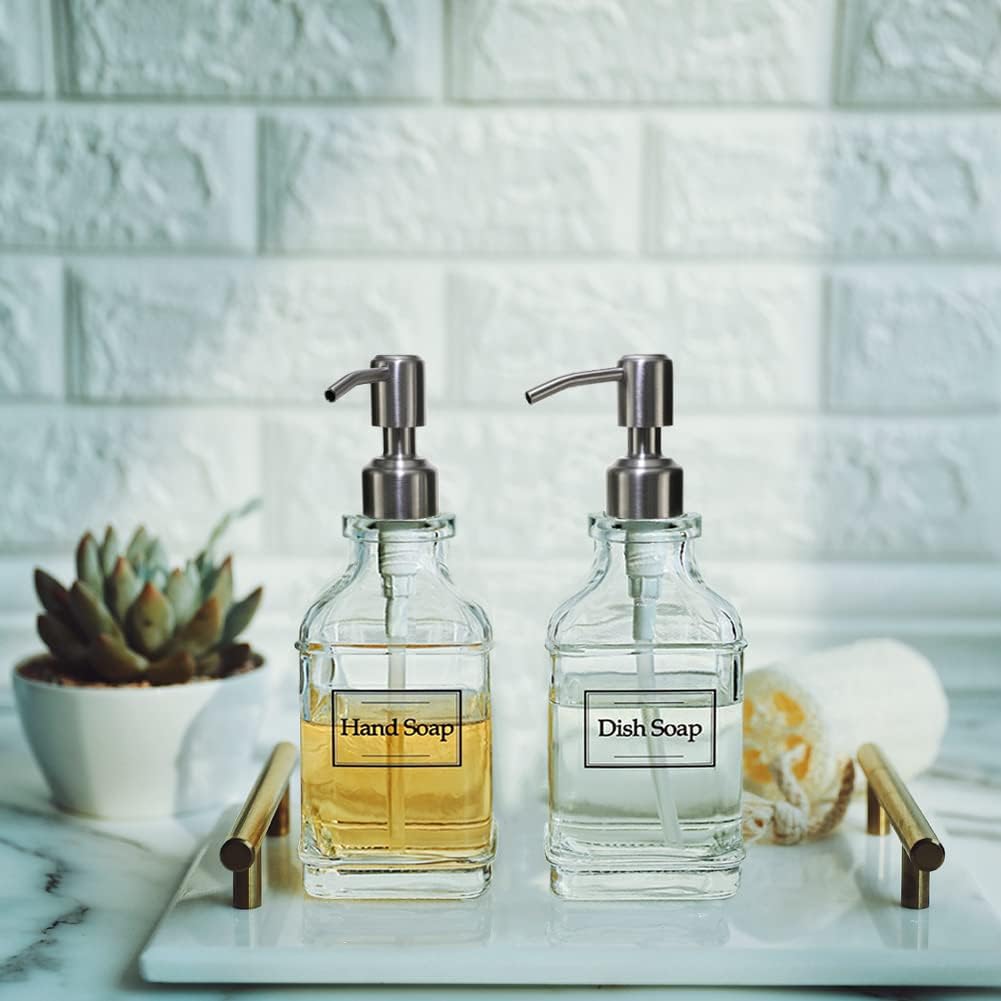 JASAI 2Pack Glass Soap Dispenser with Black Rust Proof Pump, Refillable Dish Soap Dispenser with for Kitchen and Bathroom.