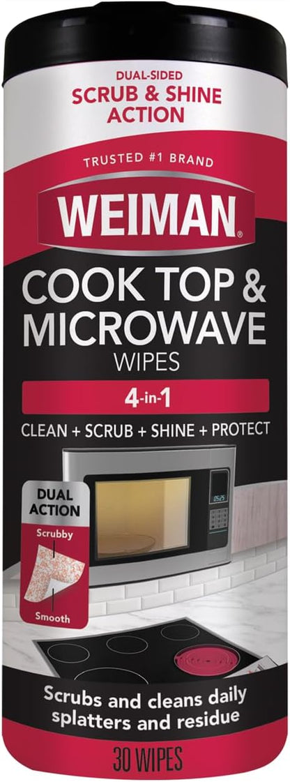 Weiman Glass Cooktop and Microwave Wipes - 2 Pack - Cleaner for Daily Use Professional Home Kitchen Cooktop Cleaner and Polish Use on Induction Ceramic Gas Portable Electric - 60 Wipes Total