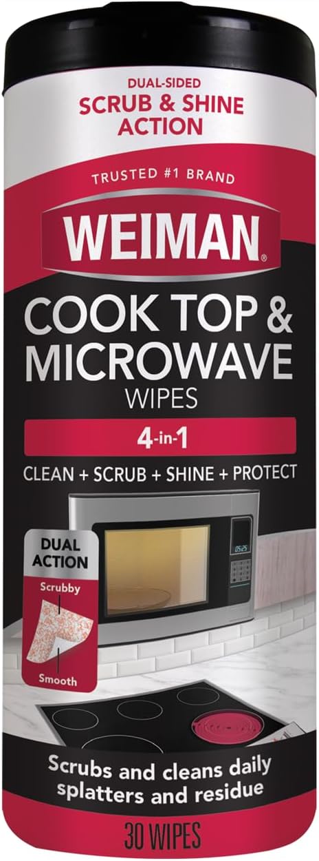 Weiman Glass Cooktop and Microwave Wipes - 2 Pack - Cleaner for Daily Use Professional Home Kitchen Cooktop Cleaner and Polish Use on Induction Ceramic Gas Portable Electric - 60 Wipes Total