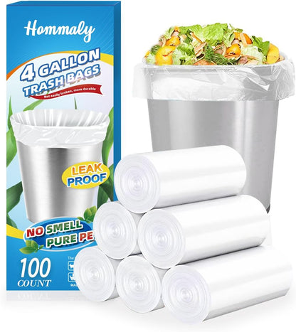 Hommaly 2 Gallon (1.8-2 Gal)120 pcs Small Clear Trash Bags, Strong 1.8 Gallon Garbage Bags, Bathroom Trash Can Bin Liners Unscented, Mini Plastic Bags for Office, Waste Basket Liner,Fit 6,7,8 Liters