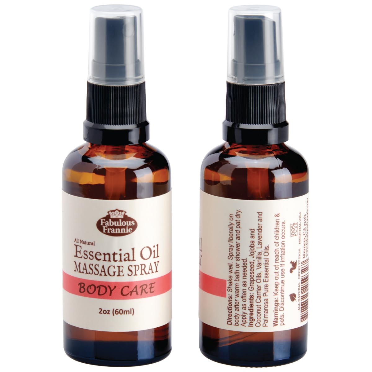 Fabulous Frannie Bug Away Healthy Massage Spritz Made with Carrier Oils and Citronella, Lavender, Eucalyptus and Lemongrass Essential Oils 2oz