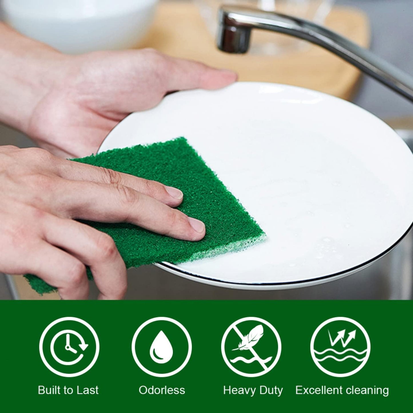 YoleShy 40 Pcs Scouring Pad, Dish Scrubber Scouring Pads,4 x 6 inch Green Reusable Household Scrub Pads for Dishes, Kitchen Scrubbers & Metal Grills