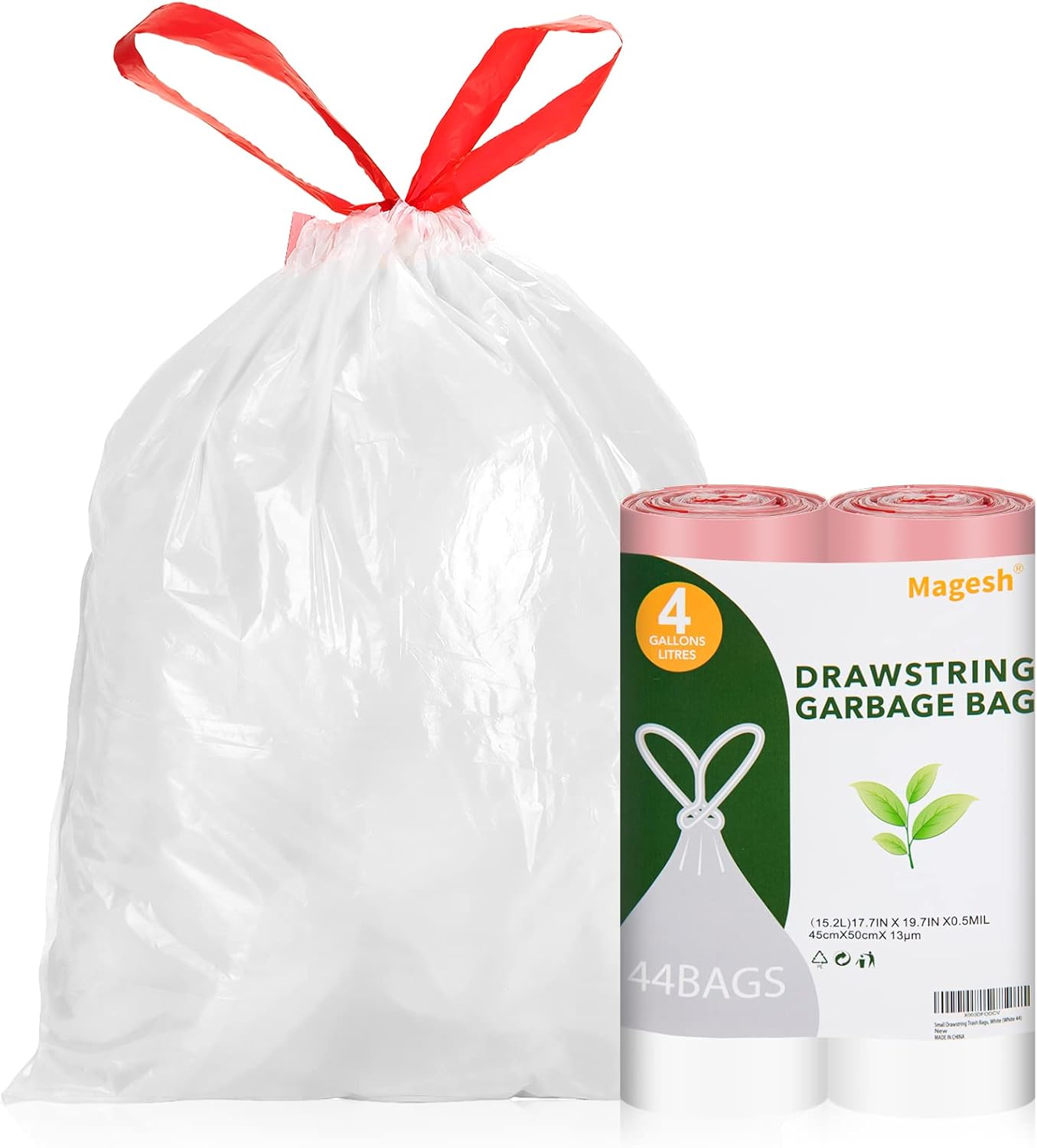 Magesh 4 Gallon Trash Bag Strong, Leakage-Free, Small Garbage Bags Unscented Thick for Bathroom, Office, Kitchen Small Trash Can, 15L, 105 Bags, Clear