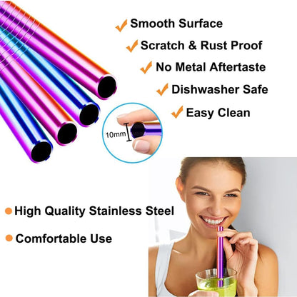 Vinaco Stainless Steel Smoothie Straws, 0.4'' Extra Wide Reusable Metal Drinking Straws for Milkshake, Smoothie, Beverage, Set of 4 with 1 Cleaning Brush