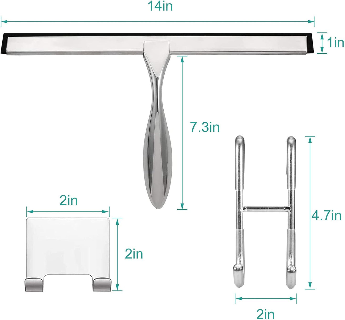 Shower Squeegee for Glass Doors,12-Inch Shower Glass Squeegee, Sliver Shower Squeegee for Shower Doors,Mirror,Windows, with Shower Door Hook and Adhesive Hook