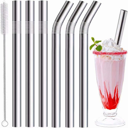 Vinaco Stainless Steel Smoothie Straws, 0.4'' Extra Wide Reusable Metal Drinking Straws for Milkshake, Smoothie, Beverage, Set of 4 with 1 Cleaning Brush