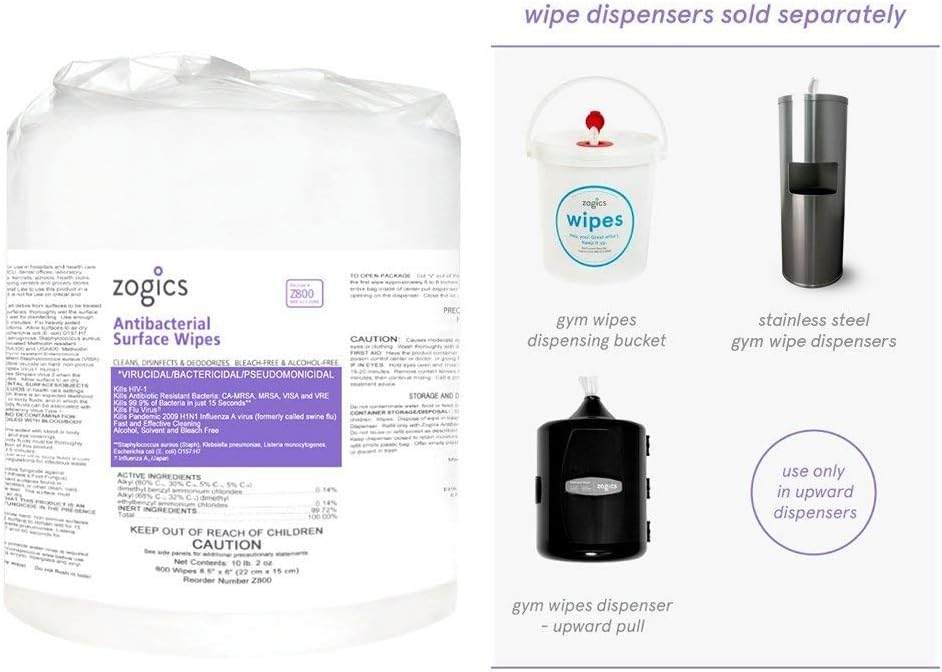 Zogics Antibacterial Wipes – Disinfecting Wipes for Sanitizing and Cleaning Surfaces and Equipment, EPA Registered Antibacterial Cleaning Wipes (3,200 Count – 4 Rolls of 800 Wipes)