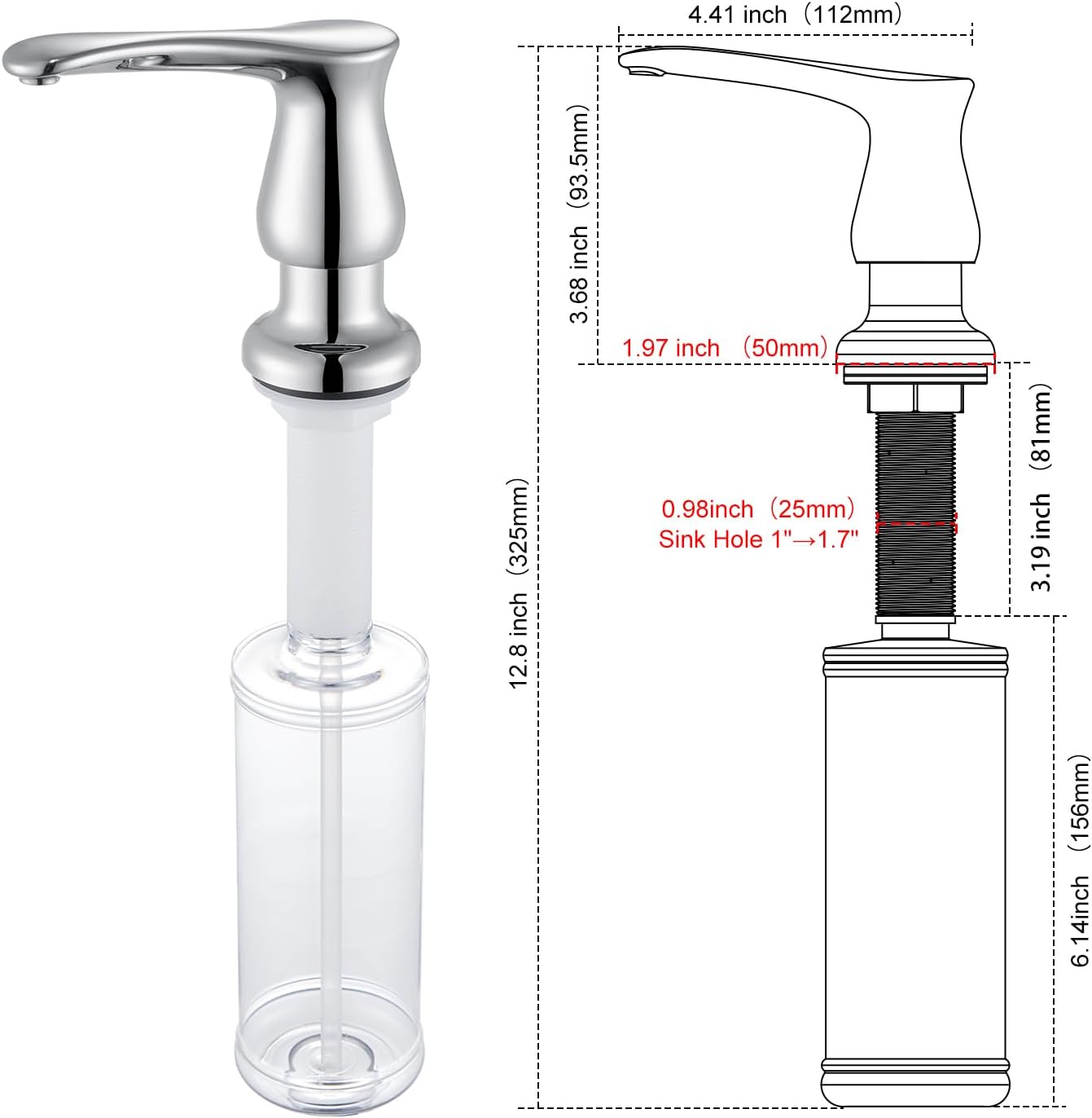 GAGALIFE Kitchen Sink Soap Dispenser Brushed Nickel, Under Sink Soap Dispenser with 40" Silicone Extension Tube Kit,Say Goodbye to Frequent Refills