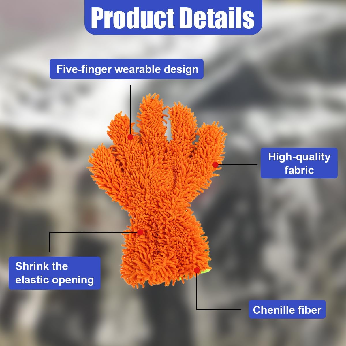 2PCS Car Wash Mitts, Double Sided Chenille Microfiber Dusting Gloves with 5-Finger Design, Anti-Scratch Auto Interior Exterior Detailing Mitt for Cleaning Wheel Tight Spot (Purple)
