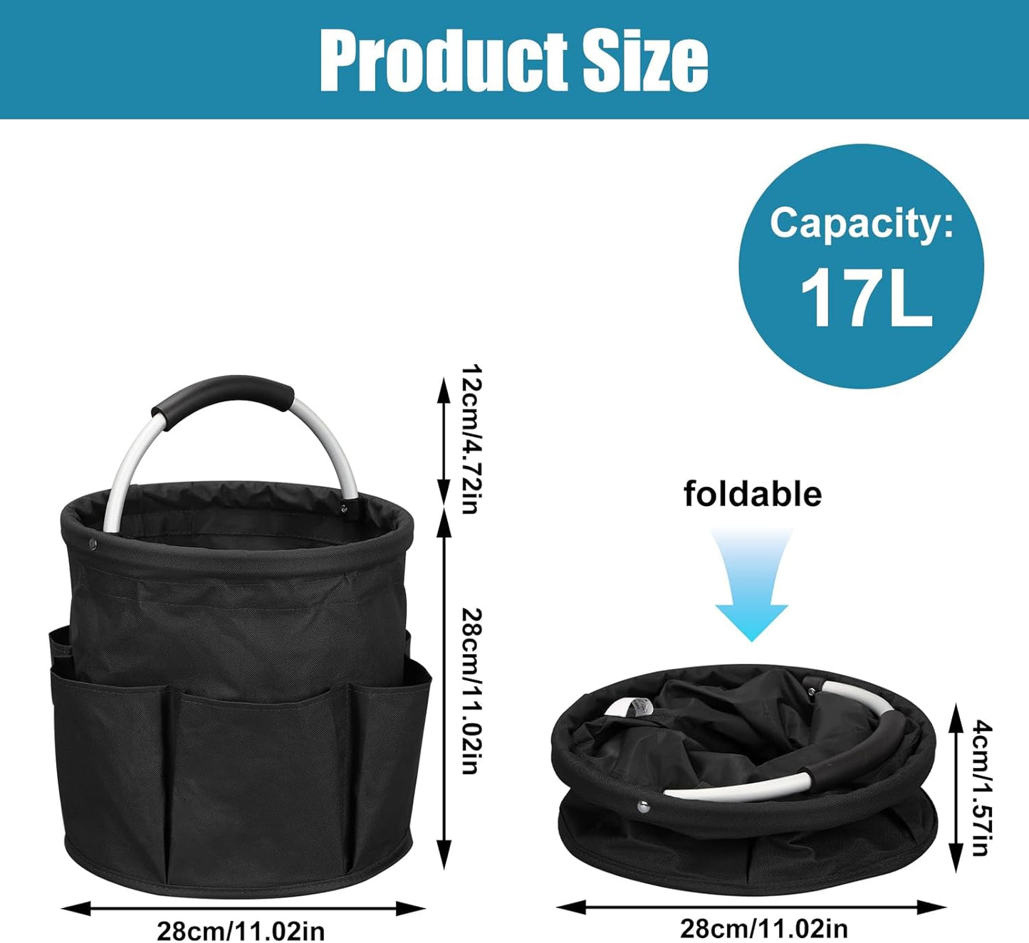 Qivine 17L Cleaning Caddy with Handle, Cleaning Supply Caddy Foldable Tool Bag Cleaning Products Organizers Portable Cleaning Bucket Organiser for Storing Towels(Blue)