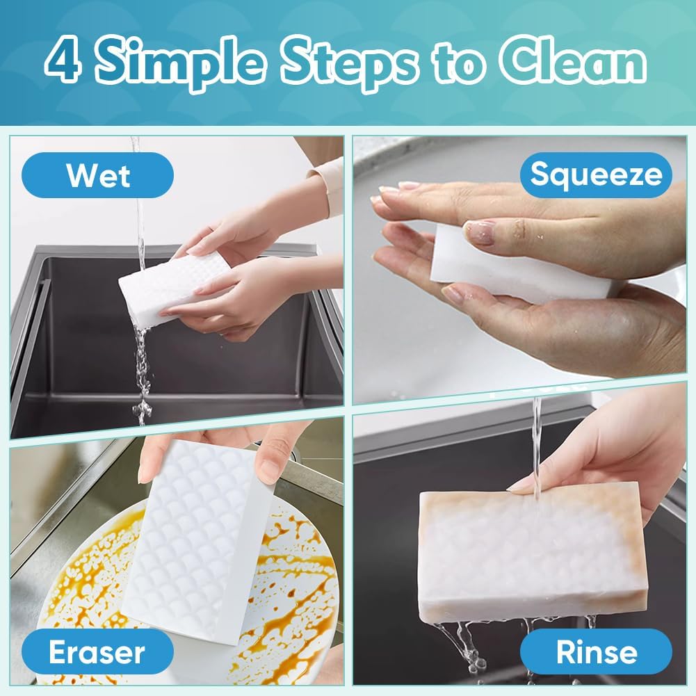 GLIMGLINT 96PK Magic Sponge Erasers, 2X Density Melamine Sponge Foam Pads, Household Cleaning Supplies Cleaner for Kitchen, Bathroom, Bathtub, Sink, Wall Cleaner, Furniture, Boat