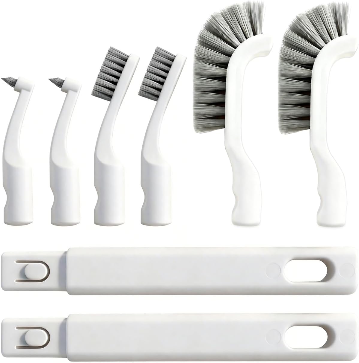 Hard Bristle Crevice Cleaning Brush Set with 4Pcs Brush Heads & 2Pcs Handles, Multifunctional Grout Brush Tools for Kitchen, Bathroom, Sink, Corner, Mug, Blender, and Hard-to-Reach Areas