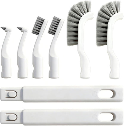 Hard Bristle Crevice Cleaning Brush Set with 4Pcs Brush Heads & 2Pcs Handles, Multifunctional Grout Brush Tools for Kitchen, Bathroom, Sink, Corner, Mug, Blender, and Hard-to-Reach Areas