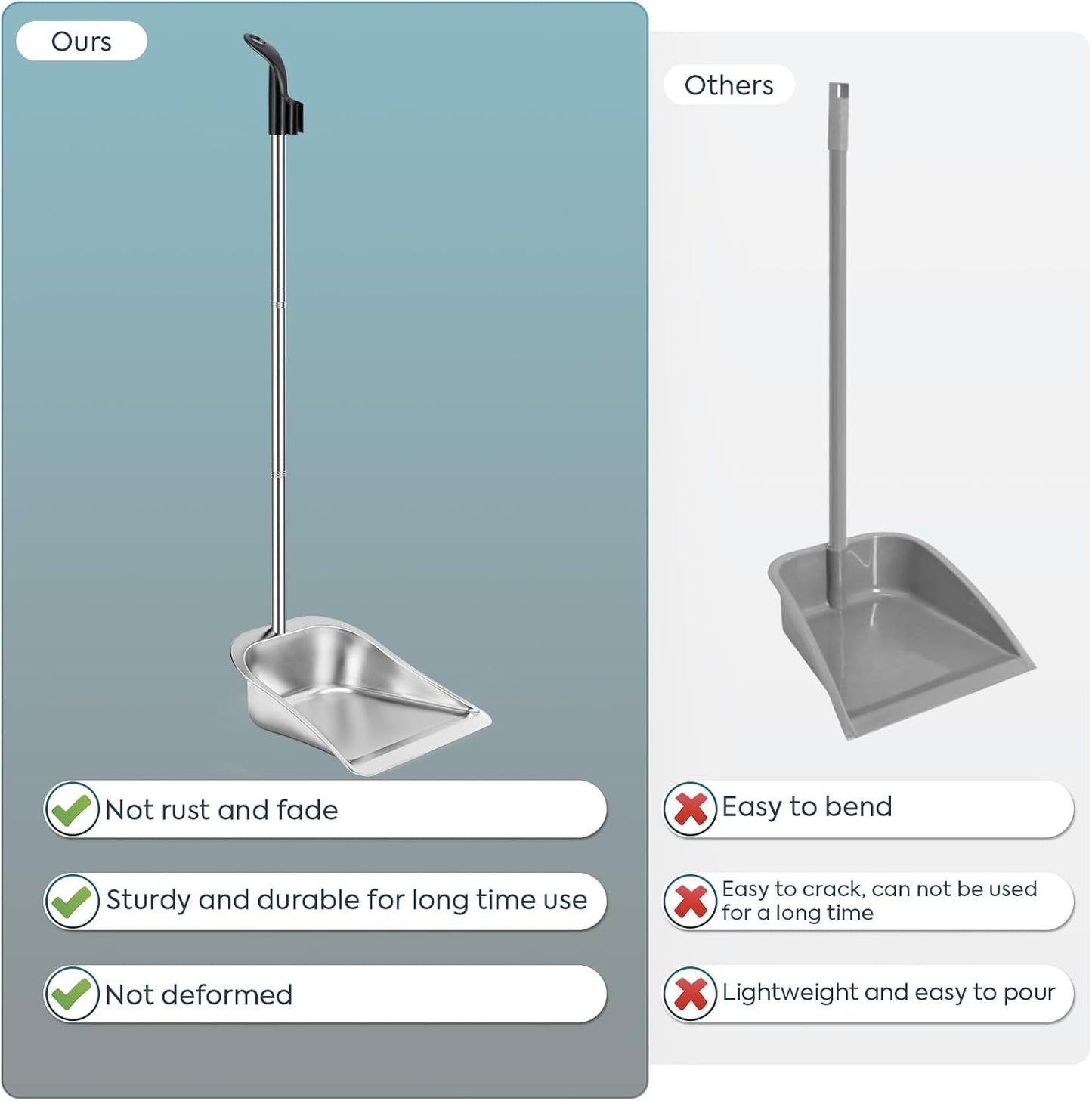 Yangbaga Long Handled Dust Pan and Broom Set for Home,Heavy Duty Metal Dustpans and Brooms,Upright Stand Up Design,54"Outdoor Broom and 38" Dustpan Combo for,Lobby Floor, Yard,Home Kitchen Office Use