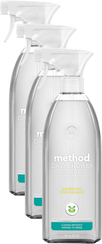 Method Daily Shower Cleaner Spray, & Spray and Walk Away, Eucalyptus Mint Scent, 28 Fl Oz, (Pack of 8), Packaging May Vary