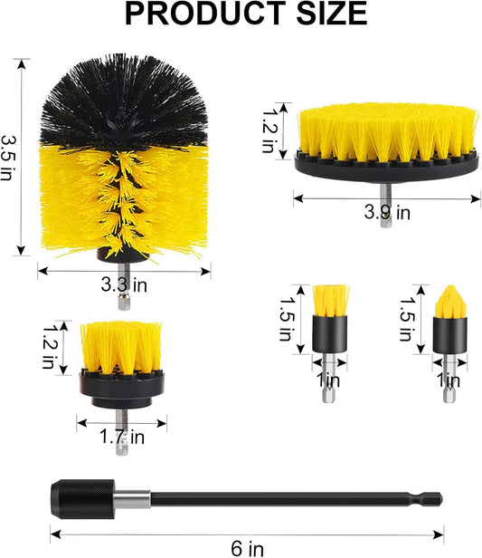 6 Pack Cleaning Brush Set with Extended Long Attachment - Medium Stiffness Bristles for Kitchen, Bathroom, Surface, Grout, Bathtub, Sink Cleaning