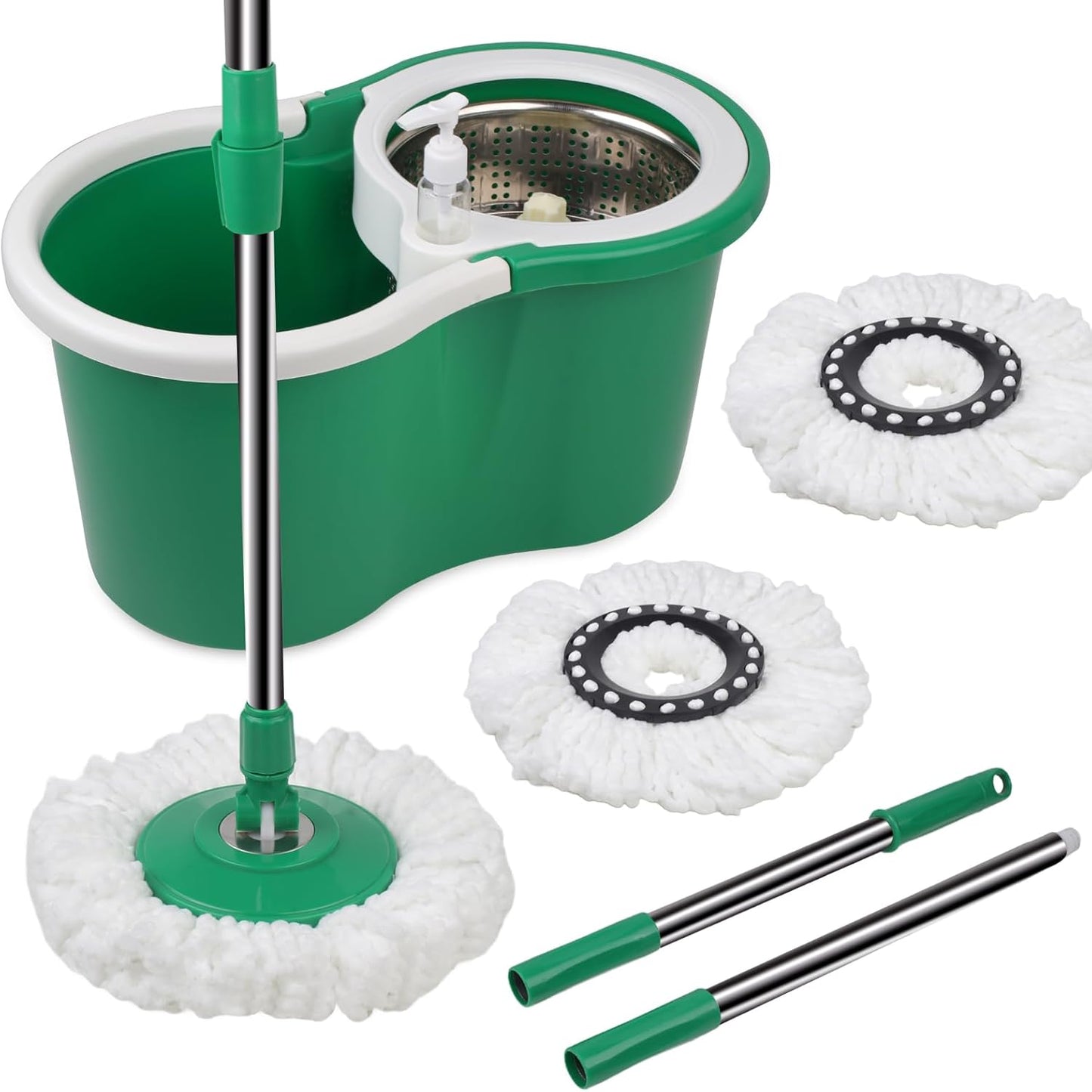 Spin Mop and Bucket with Wringer Set，Mop and Bucket Set for Floor Cleaning with 3 Mop Refills 61 inches Telescoping Rod for Office and Home use