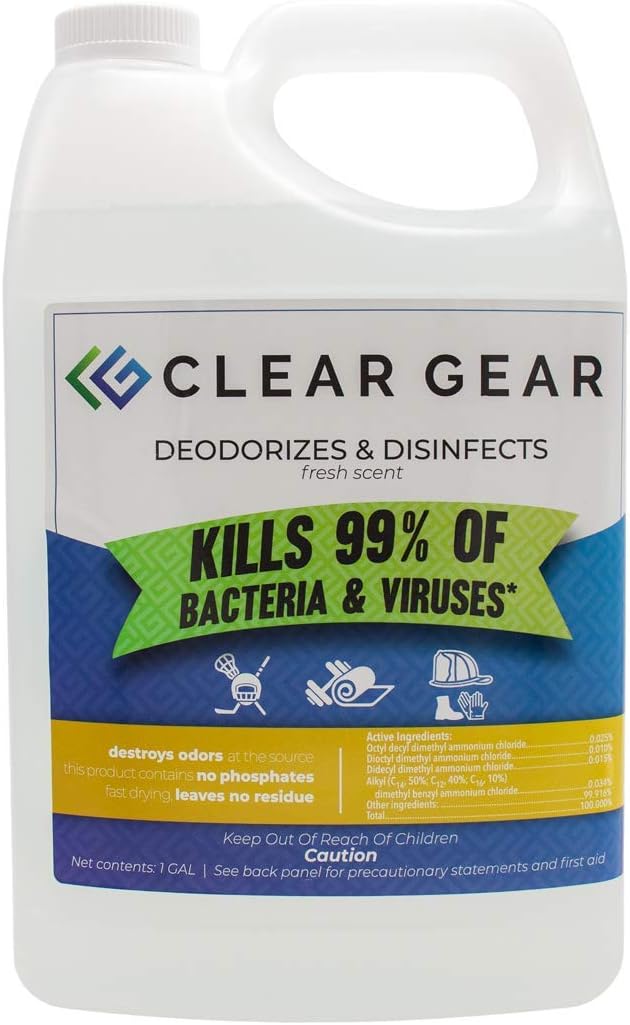 Clear Gear Disinfectant Cleaner, and Deodorizer For Sports Equipment, Gyms, and Fitness Centers - EPA-Registered, Hospital Grade, Made in USA - 1-Pack of 32 Oz Bottle Disinfecting Spray