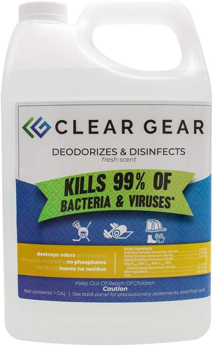 Clear Gear Disinfectant Cleaner, and Deodorizer For Sports Equipment, Gyms, and Fitness Centers - EPA-Registered, Hospital Grade, Made in USA - 1-Pack of 32 Oz Bottle Disinfecting Spray