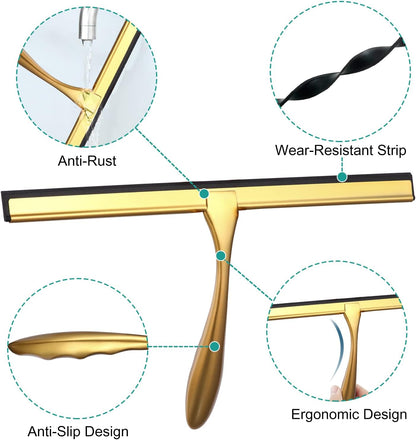 Shower Squeegee for Glass Doors,12-Inch Shower Glass Squeegee, Sliver Shower Squeegee for Shower Doors,Mirror,Windows, with Shower Door Hook and Adhesive Hook