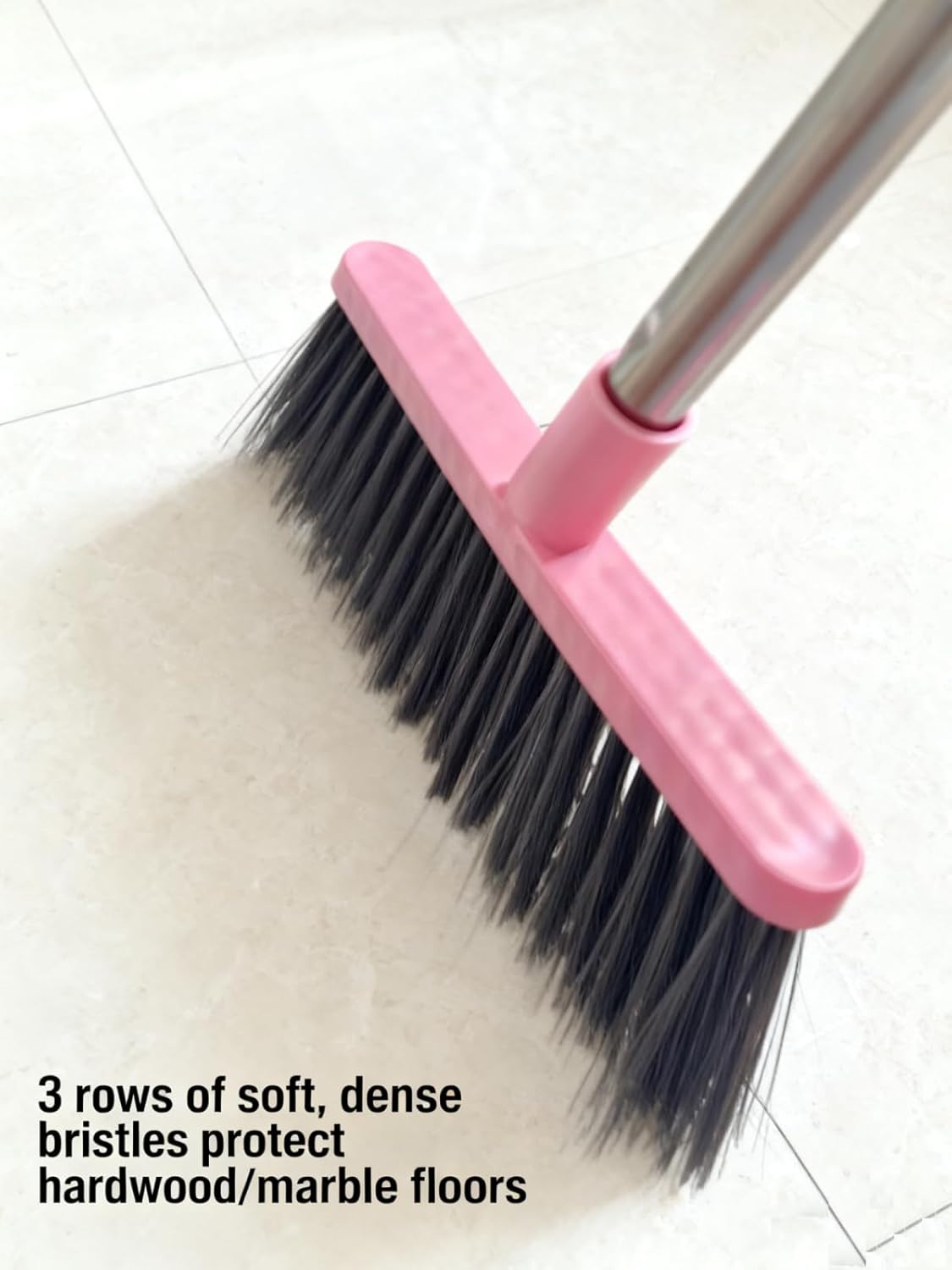 Broom and Dustpan Set with Long Handle - Upright Dustpan & 3 Rows Dense Bristles, Ideal for Home, Office, Kitchen, Lobby, Shop, All-Purpose Indoor & Outdoor Sweeping,Gray&Yellow
