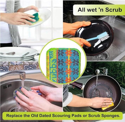 Wet-it! Skrubba 3-Pack Reusable Dish Scrubbers – Non-Scratch Scouring Pads for Kitchen & Household – Eco-Friendly, Dishwasher Safe Scrub Sponges for Dishes, Pots & Pans (Vogue)