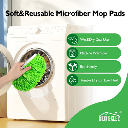 HOMEXCEL Reusable Microfiber Mop Pads Compatible with Swiffer Sweeper-Washable Wet Pad Refills for Wet & Dry Use, Floor Cleaning Mop Head Pads Refills for Household Cleaning, Pack of 4, White