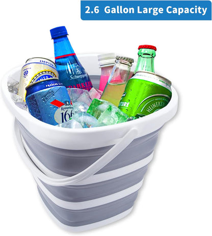 Collapsible Bucket 10L 2.6 Gallon Cleaning Bucket Mop Bucket Folding Foldable Portable Small Plastic Water Supplies for Outdoor Garden Camping Fishing Car Wash Space Saving Grey Square