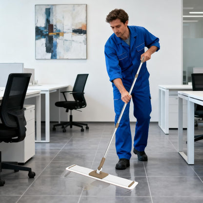 CQT Commercial Flat Microfiber Floor Mop Cleaning System 24" Inch Wet Dry and Dust Hardwood with 4 Washable Pads Cleaner for Laminate Tile Stainless Steel Handle and Extension (PT14 Brown)