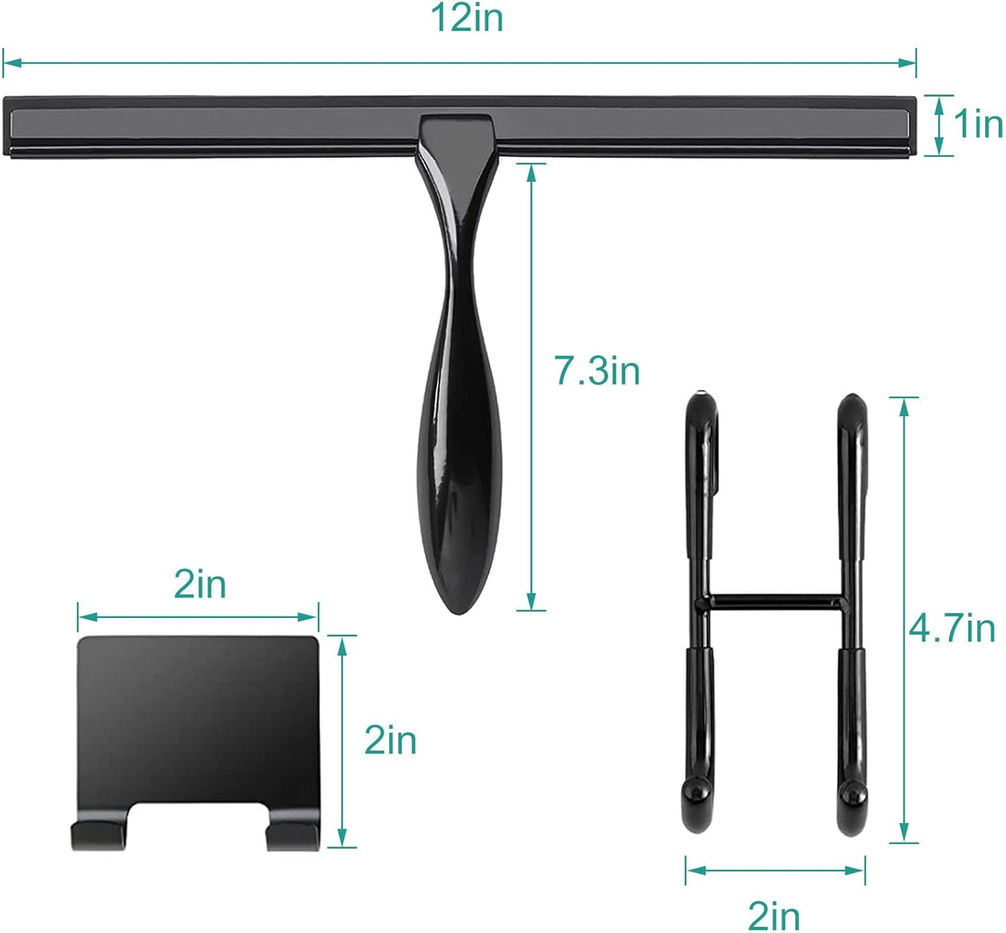 Shower Squeegee for Glass Doors,12-Inch Shower Glass Squeegee, Sliver Shower Squeegee for Shower Doors,Mirror,Windows, with Shower Door Hook and Adhesive Hook