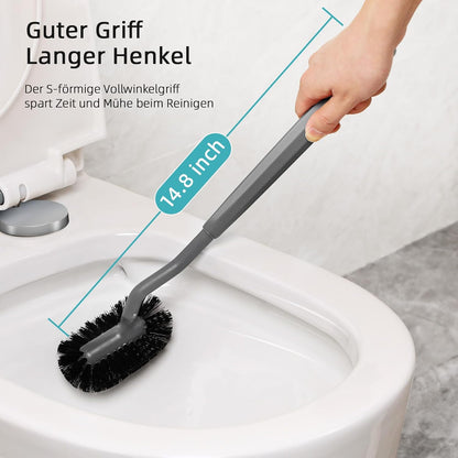 HAMITOR Toilet Bowl Brush Holder Set: Bathroom Deep Cleaning Toilet Cleaner Scrubber Under Rim with Curved Bristle for Dead Corner Clean - Hidden Rv Toilet Decorative Accessories with Caddy- White
