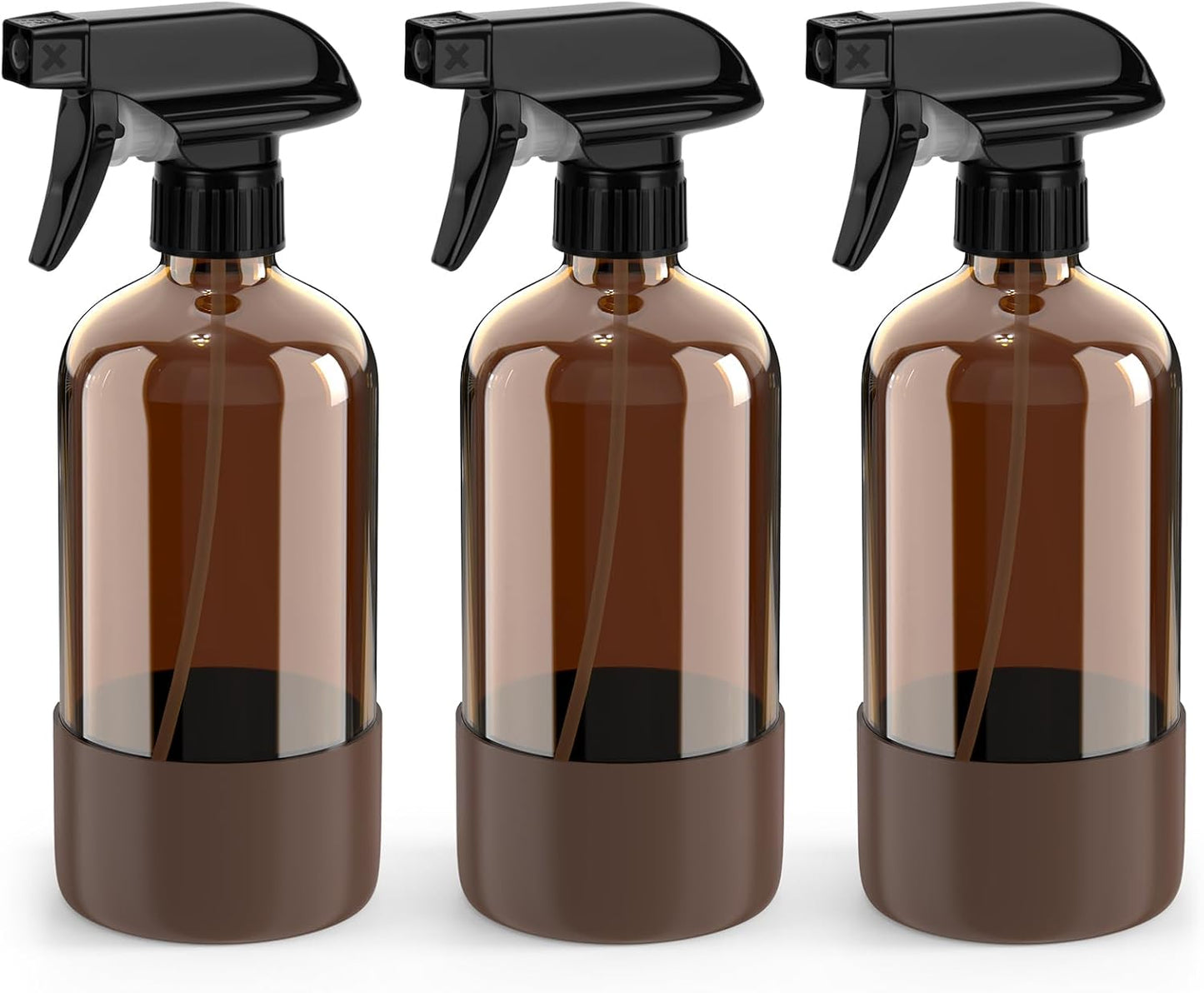 Bontip Amber Glass Spray Bottle with Silicone Sleeve Protection, 16 oz Refillable Spray Bottles for Cleaning Solutions, Plants, Aromatherapy, Facial Hydration (1, Black, 16 oz)