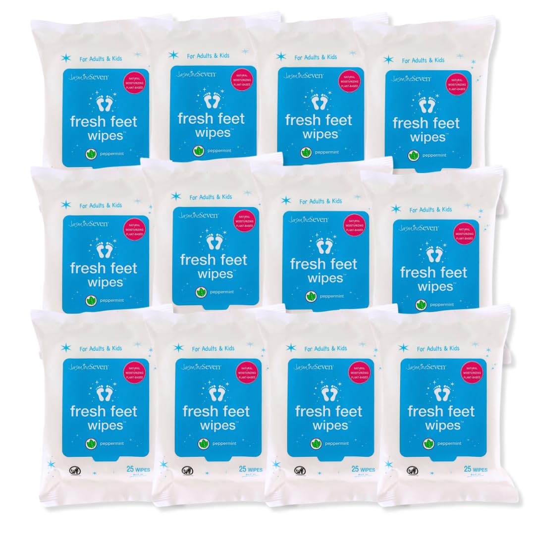 Jasmine Seven Fresh Feet Wipes - Peppermint - 45 Count Resealable Canister (Natural Foot and Body Wet Wipes)