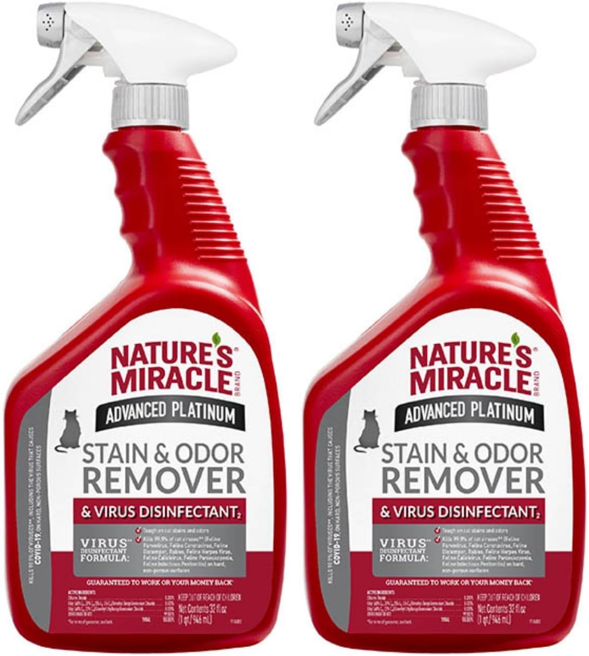 Nature’s Miracle Advanced Platinum Stain and Odor Remover and Virus Disinfectant, 32 Ounces, Disinfects and Cleans