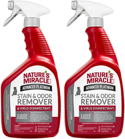 Nature’s Miracle Advanced Platinum Stain and Odor Remover and Virus Disinfectant, 32 Ounces, Disinfects and Cleans