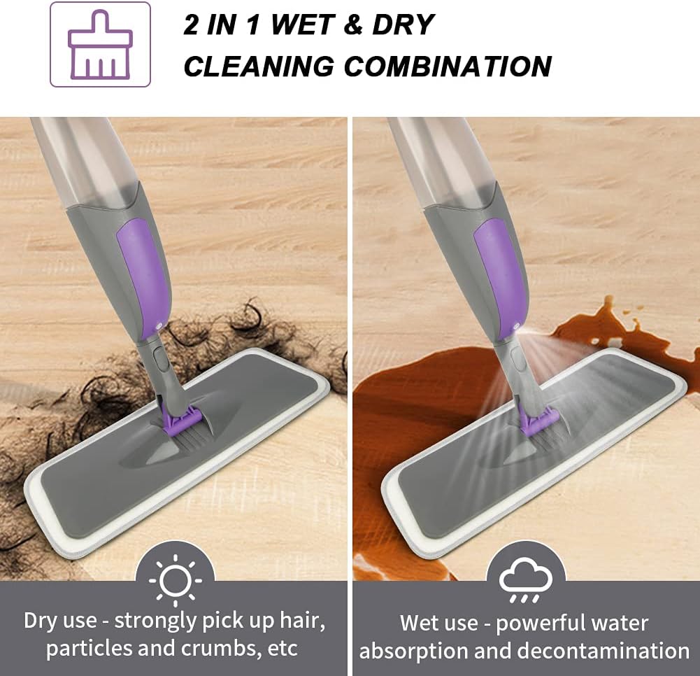 Spray Mops for Floor Cleaning - HOMSIER Microfiber Mop Wet Dry with 3 Washable Pads 550ML Refillable Bottle for Hardwood Wood Laminate Tile Marble Kitchen Home Hard Floors