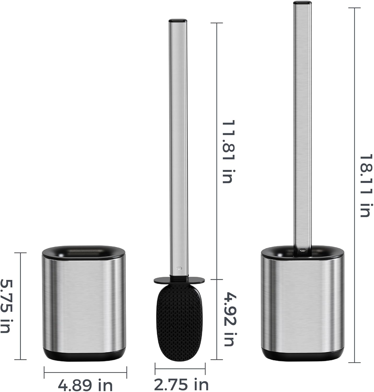 Sineng Silicone Toilet Brush and Holder Set, Stainless Steel Toilet Cleaning Brush, One-Piece Long Handle, Flexible Compact Modern RV Toilet Bowl Brush for Bathroom