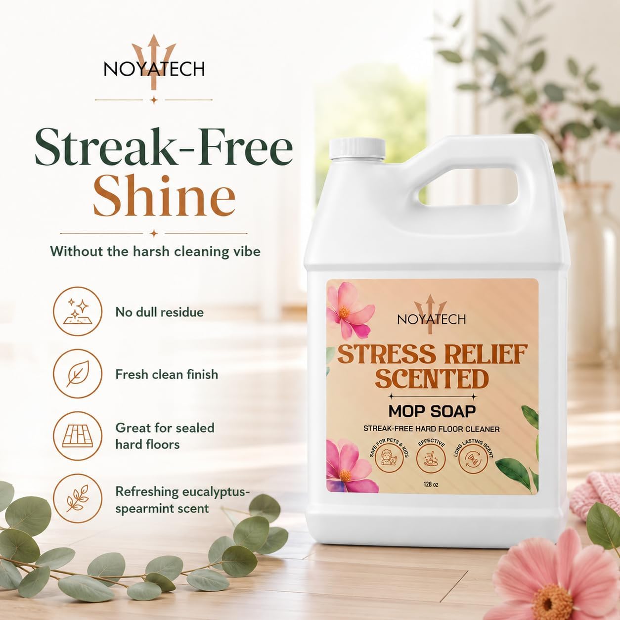 NOYATECH Scented Mop Soap – Stress Relief Aromatherapy Floor Cleaner Concentrate | Non-Toxic, Pet Safe, No Residue | Safe for Hardwood, Tile, Marble, Stone & Grout | All Mop Types | Made in USA