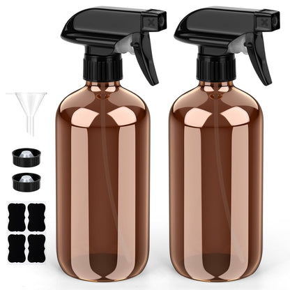 Bontip Glass Spray Bottle, Amber Glass Spray Bottle Set & Accessories Refillable for Plants Window Cleaners Aromatherapy Facial Hydration Watering Flowers Hair Care (2 Pack/16 oz) (Amber)