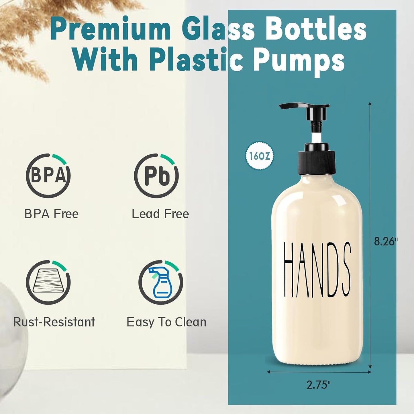 COHOSEGE Glass Soap Dispenser Set 2 Pack,Contains Hand and Dish Soap Dispenser.Premium 16 Oz Black Kitchen Soap Dispenser Set for Kitchen Sink and Farmhouse Decor