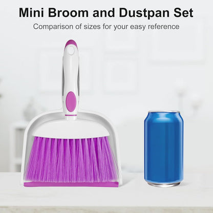 NACENA Small Dust Pan and Brush Set, Mini Broom and Dustpan Set Small Hand Broom and Brush Combo Dust Pan with Teeth for Home Cleaning Drawers Desktop Sofas and Outdoor, White & Gray