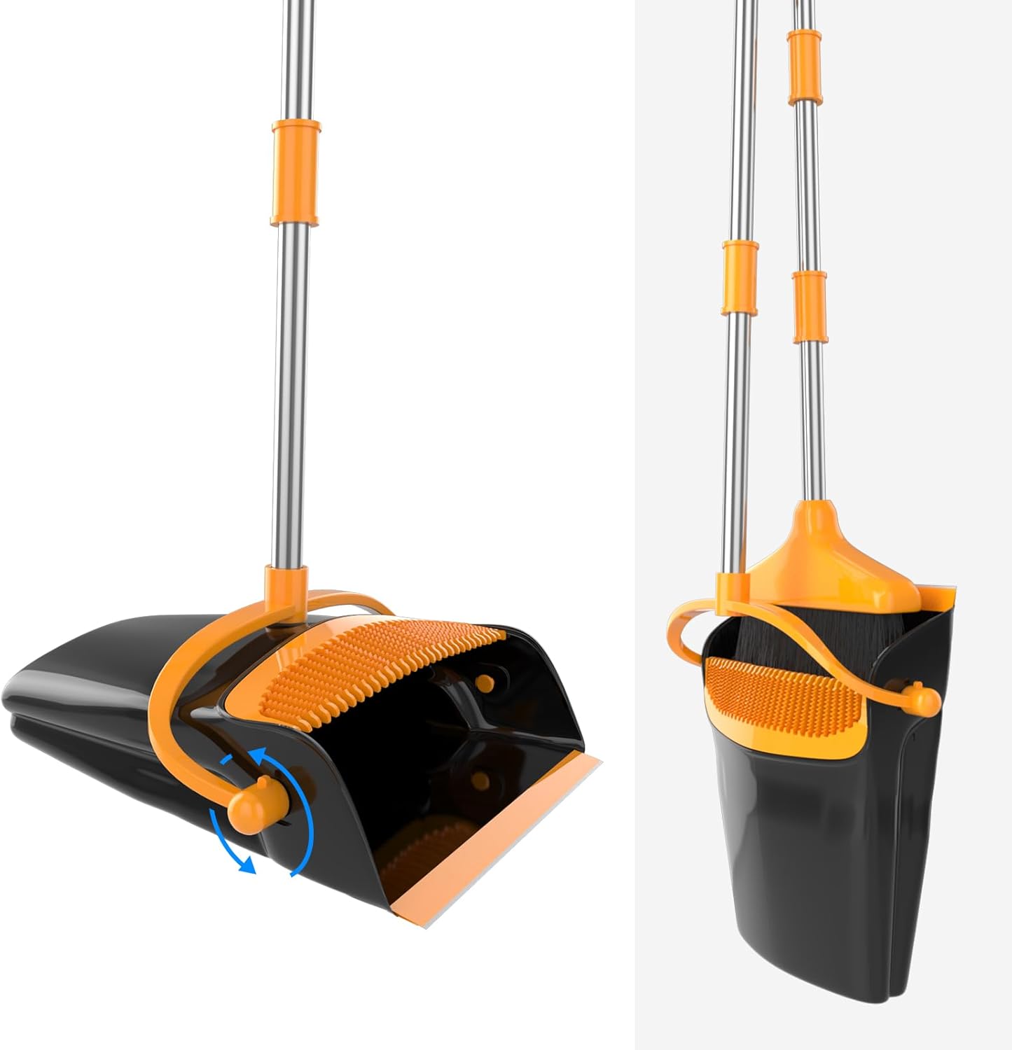 Broom with Dustpan Combo Set 54” Long Handle Household Dust Pan for Home Office Kitchen Cleaning （Black & Grey）