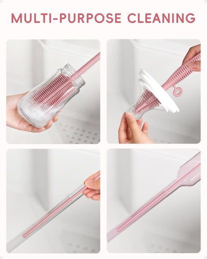 Reusable Silicone Straw Cleaner Brush Set, 2-Pack Extra Long Straw Cleaning Brush for Metal Glass Water Bottle Drinking Straws, Flexible&Bendable Design, Dishwasher Safe, 6mm & 8mm Diameter