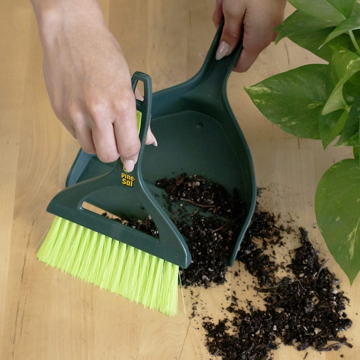 Pine-Sol Mini Dustpan and Brush Set | Nesting Snap-On Design | Portable, Compact Dust Pan and Hand Broom for Cleaning, Green