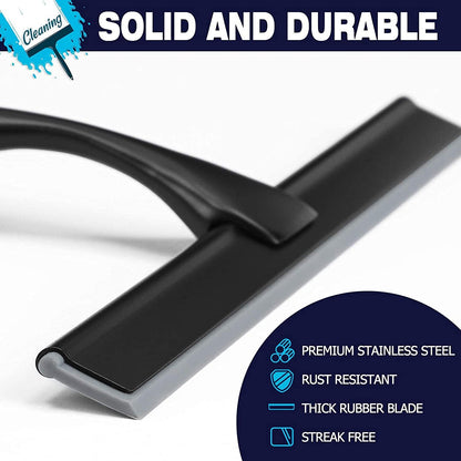 NETANY Shower Squeegee, 14-Inch Matte Black Squeegee, All-Purpose Stainless Steel Squeegee for Bathroom, Shower Doors, Mirrors, Tiles and Car Windows - 100% Streak Free