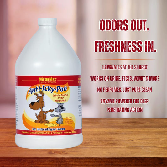 Mister Max Anti Icky Poo Pet Urine Enzyme Cleaner & Feces Odor Remover, Enzymatic Cleaner for Dog & Cat Urine, Pet Odor Remover Spray, 1 Gallon (Original Scent)
