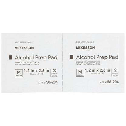 McKesson Alcohol Prep Pads [Pack of 100] 70% Isopropyl, Individually Wrapped Wipes, Sterile, Medical-Grade, First Aid, Large