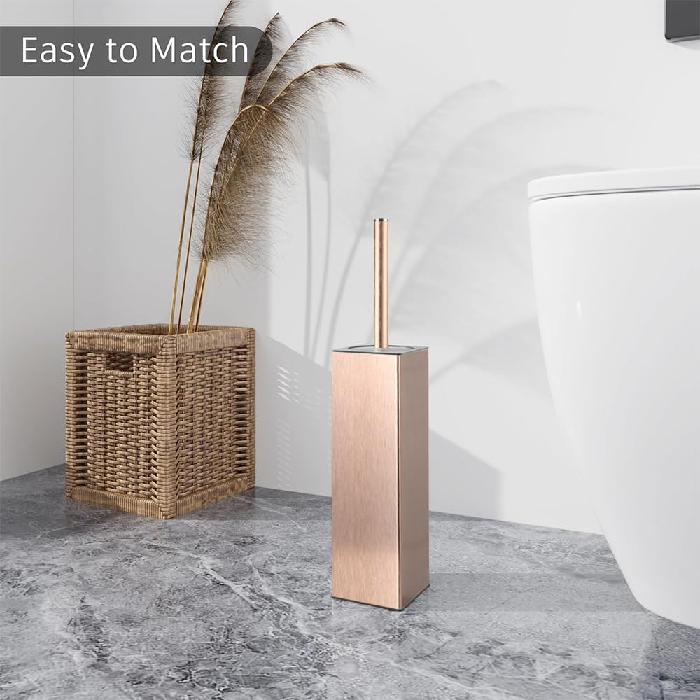 BGL Toilet Brush and Holder Set, Matte Black Freestanding for Bathroom Storage and Organization, Square Design Sturdy and Space Saving