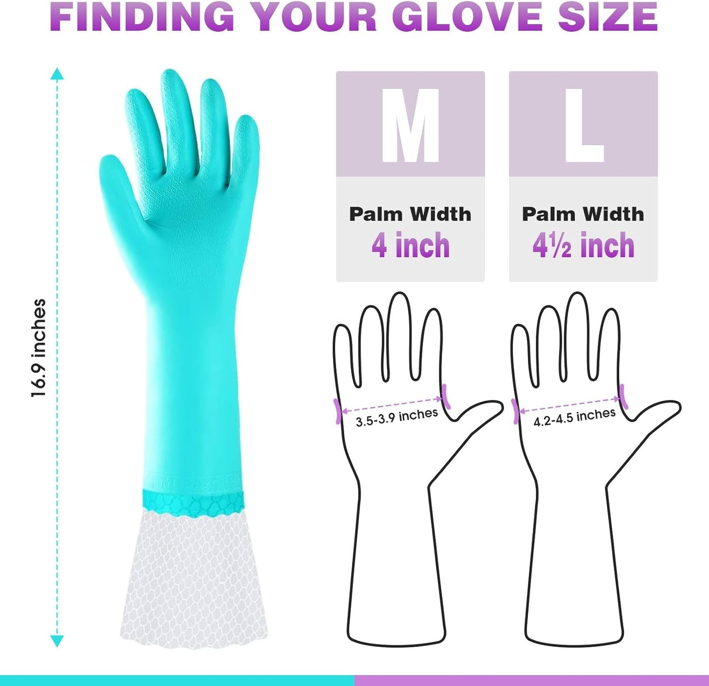 Elgood Reusable Dishwashing Cleaning Gloves with Latex free, Cotton lining,Kitchen Gloves 2 Pairs,Purple+blue Medium