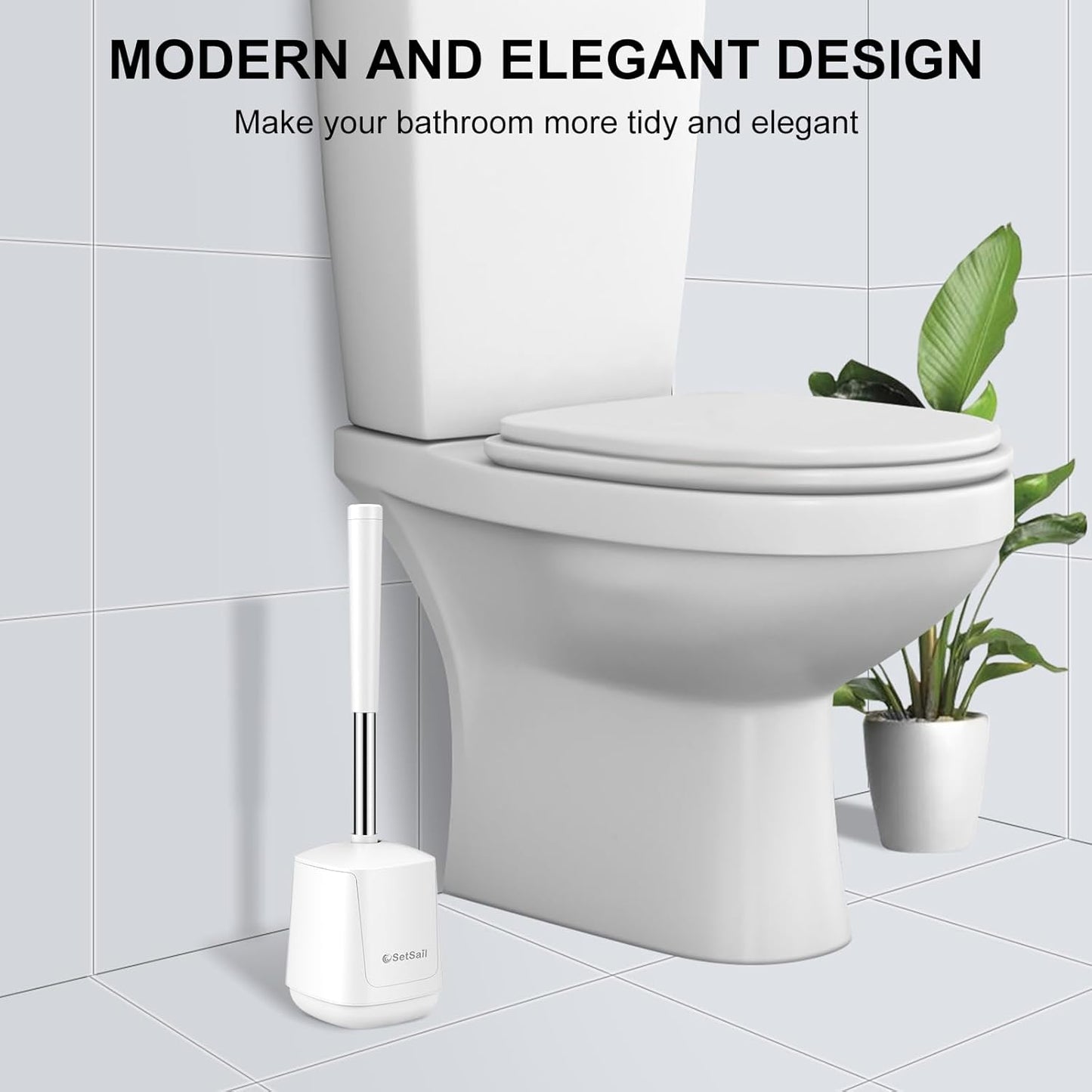 SetSail Toilet Brush and Holder, Self Closing Lid Toilet Bowl Brushes Holder and Extra Long Handle Ventilated Toilet Brush Set for Bathroom Cleaning, Nylon Bristles, Black